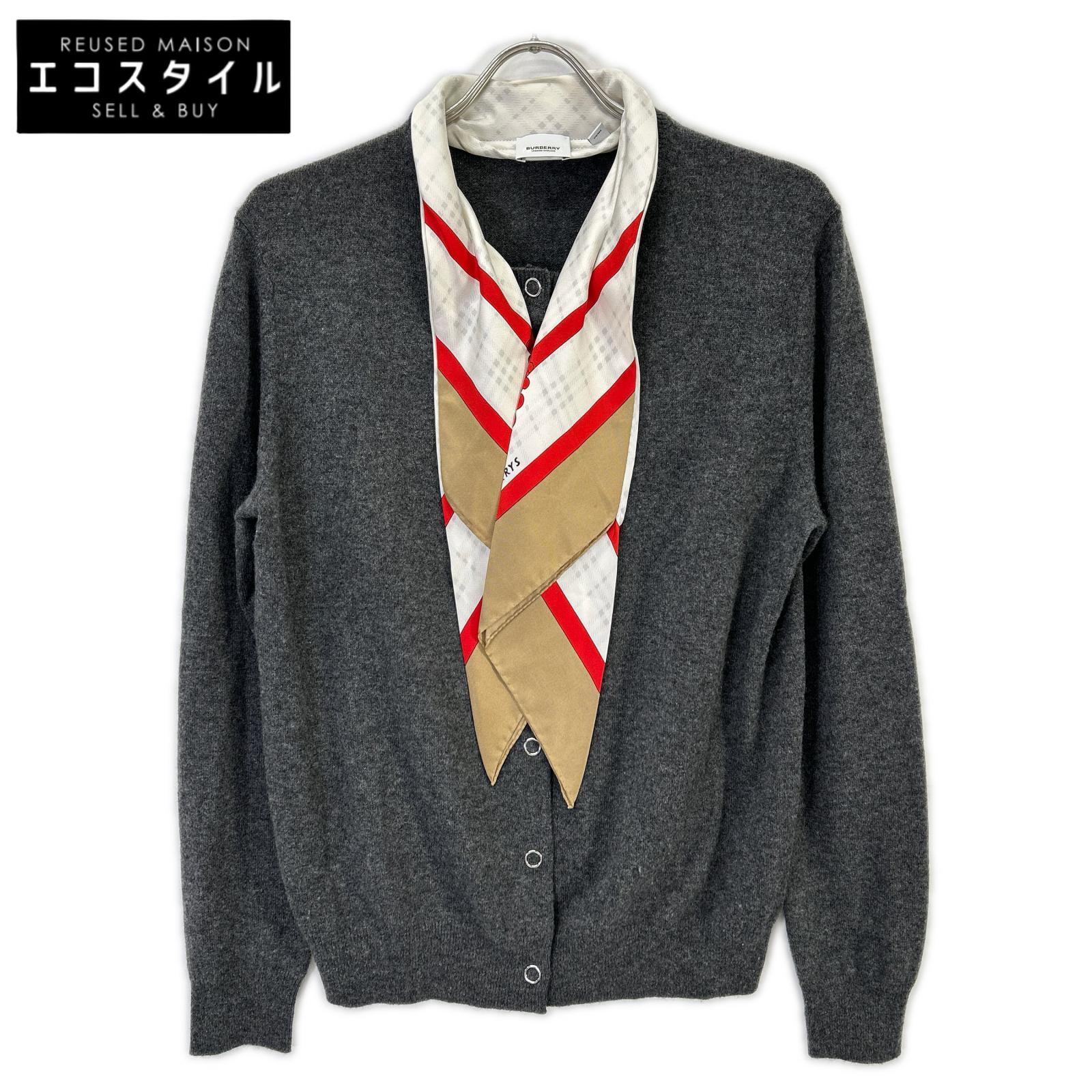 BURBERRY バーバリー 【国内正規】8030022 Maggie cardigan シルクスカーフ付 カシミヤ100% ニットカーディガン トップス L/G グレー レディース 【中古】|ブランドリユース エコスタイル