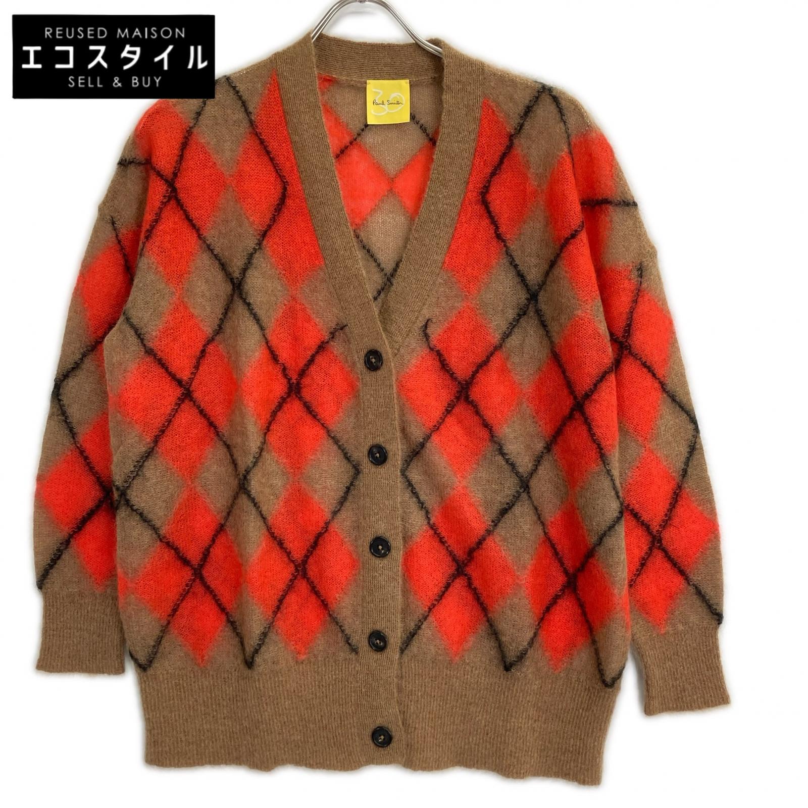 PaulSmith ポールスミス 245908 KN136 30周年 アーガイルモヘア混インターシャニット トップス M ブラウン×オレンジ レディース 【中古】|ブランドリユース エコスタイル