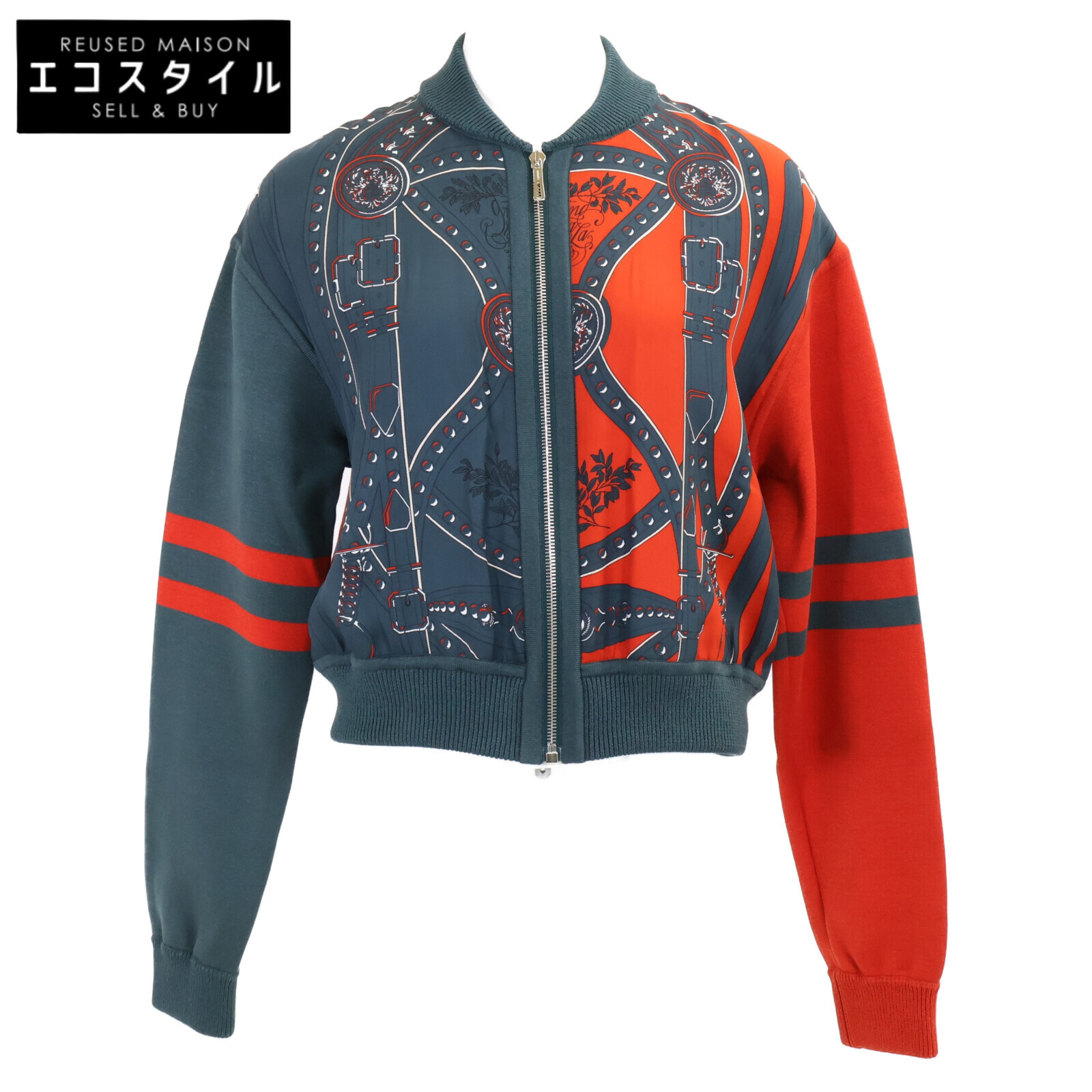 HERMES エルメス 【美品/国内正規】2E2828DO Grand Tralala グラントゥラララ ツイルレーヌ シルク混 ジップアップ ブルゾン ジャケット 36 モスグリーン/レッド レディース 【中古】|ブランドリユース エコスタイル