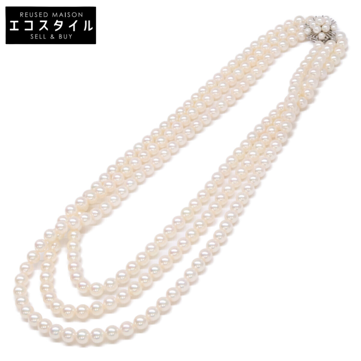 mikimoto ミキモト K14WG 7.0mm-7.5ｍｍ 3連パール ネックレス ホワイトゴールド レディース 【中古】｜ブランドリユース エコスタイル