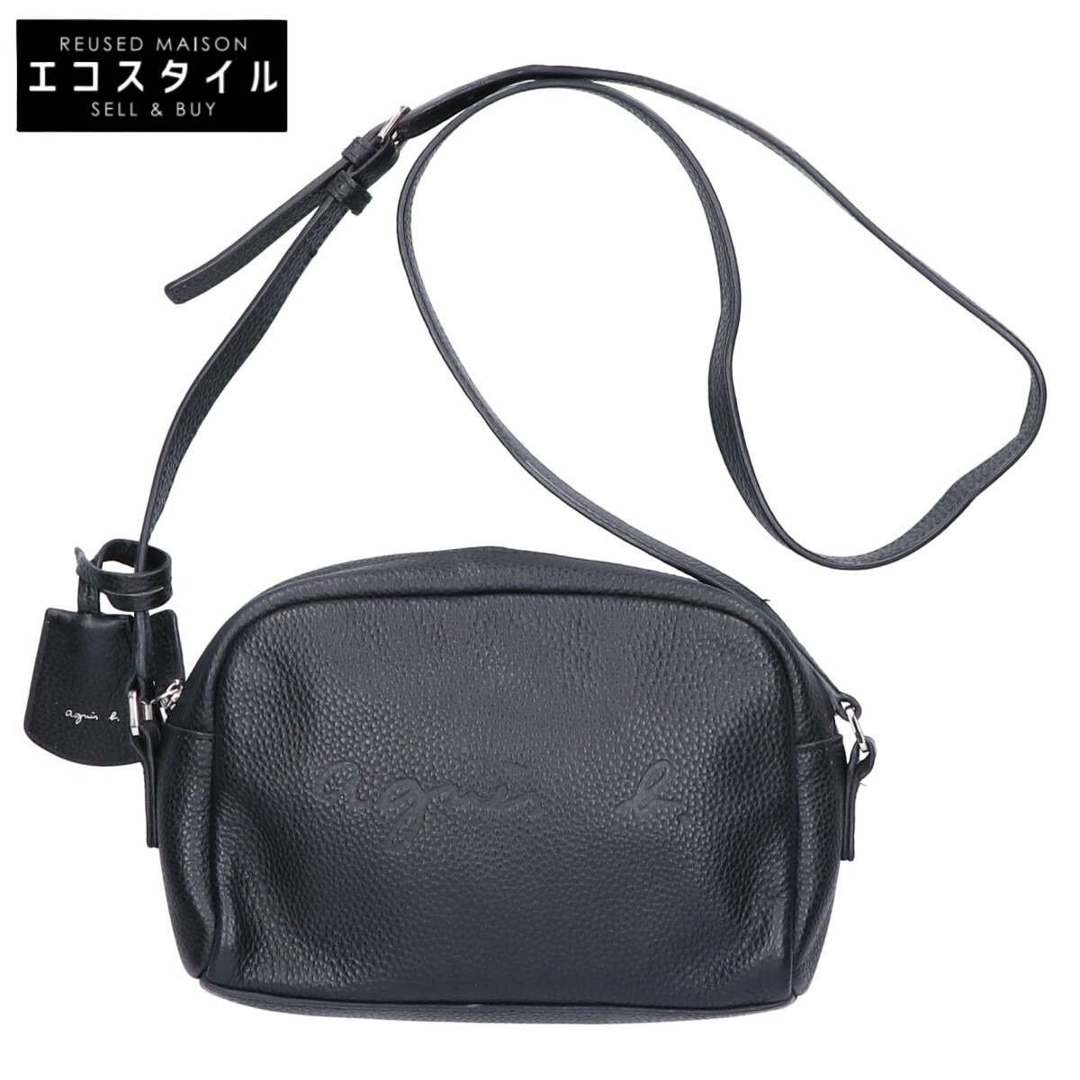 agnes b アニエスベー NS03-03 エンボスロゴ レザー ショルダーバッグ ブラック レディース 【中古】｜ブランドリユース エコスタイル