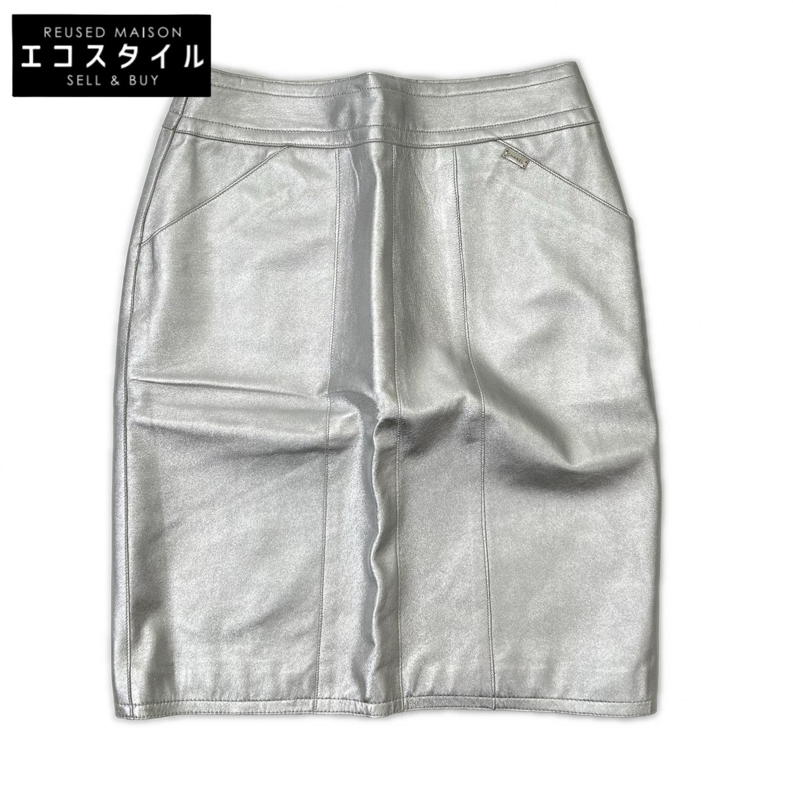 CHANEL シャネル 99A P14247V00679 シルバー ラムスキン タイト ミニスカート スカート 38 シルバー レディース 【中古】｜ブランドリユース エコスタイル