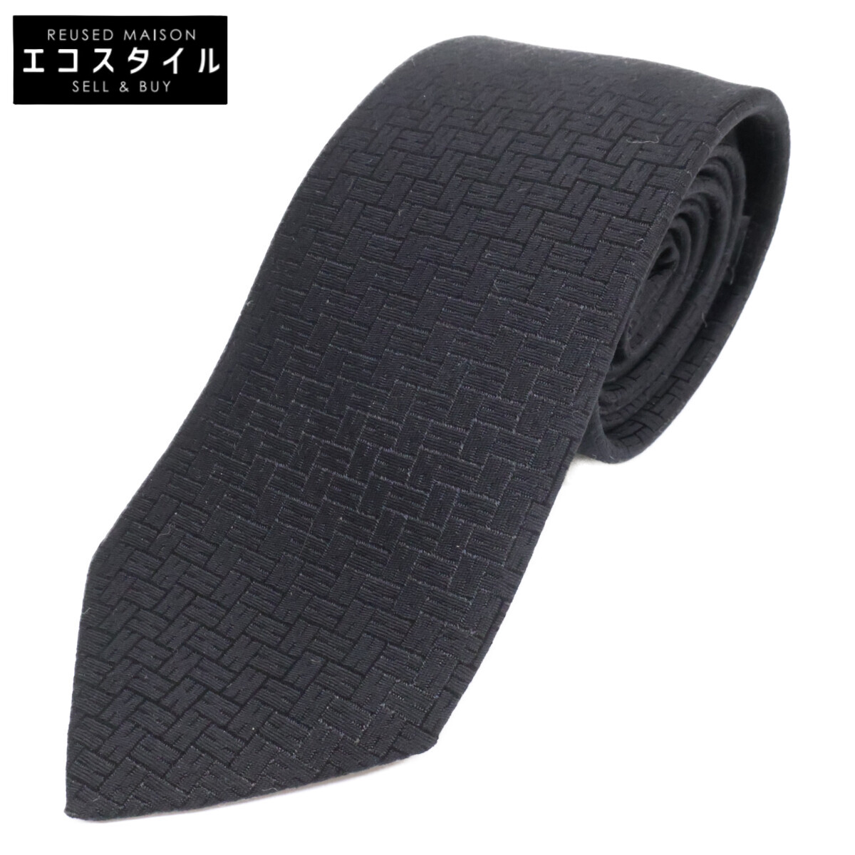 HERMES エルメス 【美品】ファソネ H 24 H織りタイ 8cm ネクタイ ブラック メンズ 【中古】|ブランドリユース エコスタイル