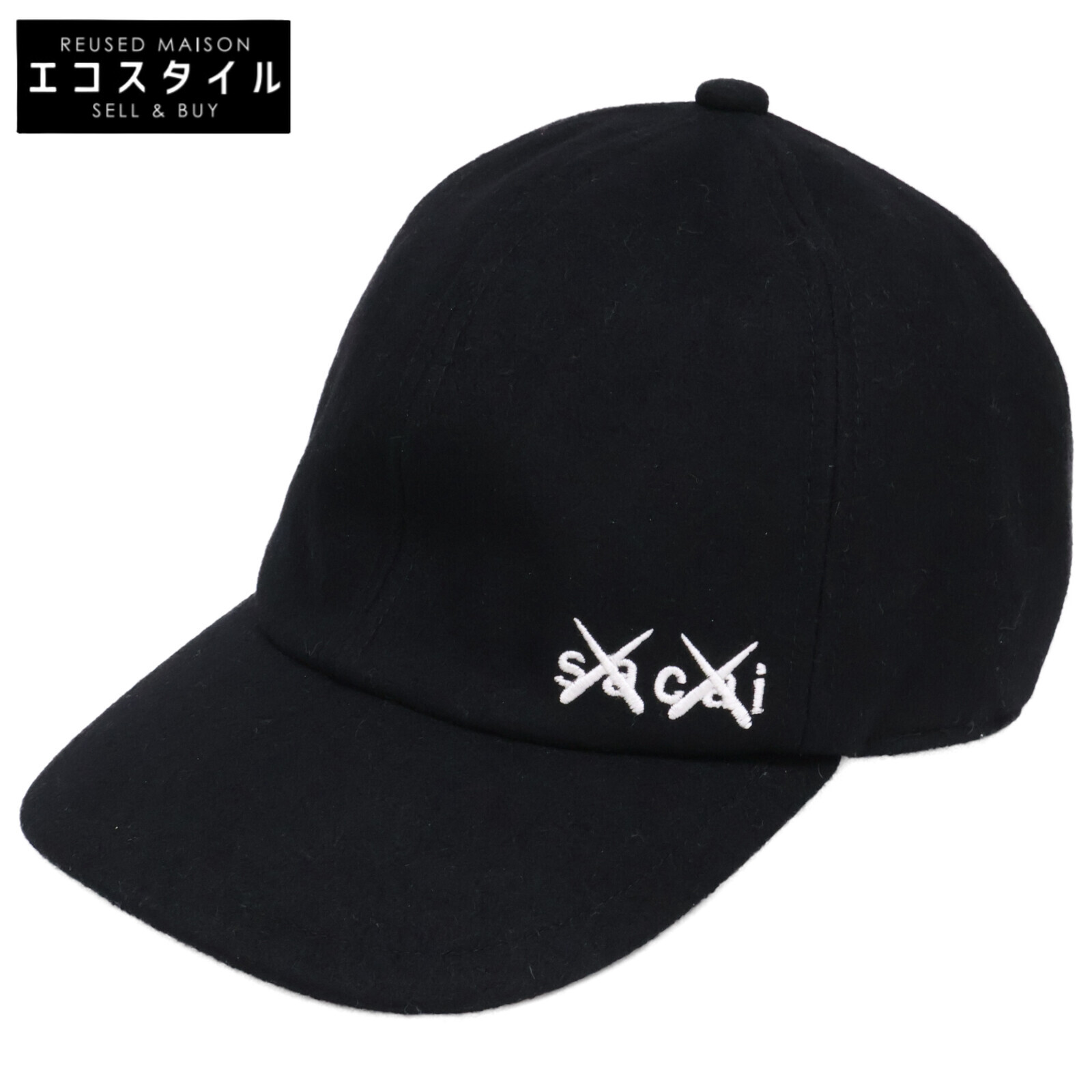 sacai サカイ x KAWS カウズ 【美品】21AW 21-0289S Melton cap メルトンキャップ 帽子 3 ブラック メンズ 【中古】｜ブランドリユース エコスタイル