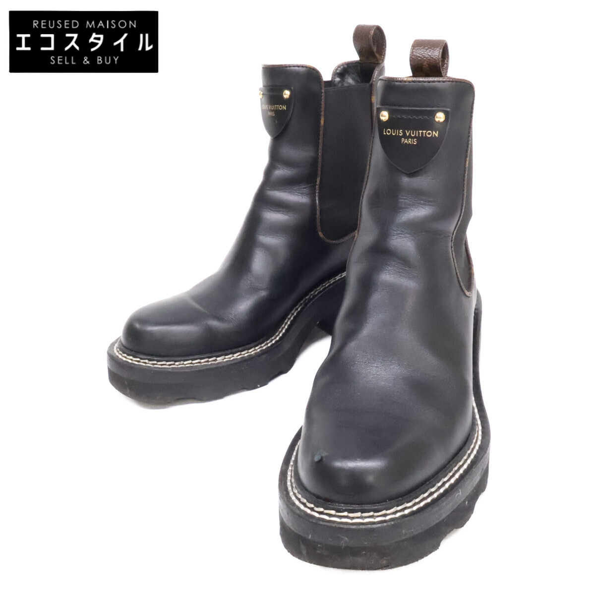 LOUIS VUITTON ルイヴィトン 21年製 LVボブール・ライン アンクルブーツ シューズ 35 1/2 ブラック レディース 【中古】｜ブランドリユース エコスタイル