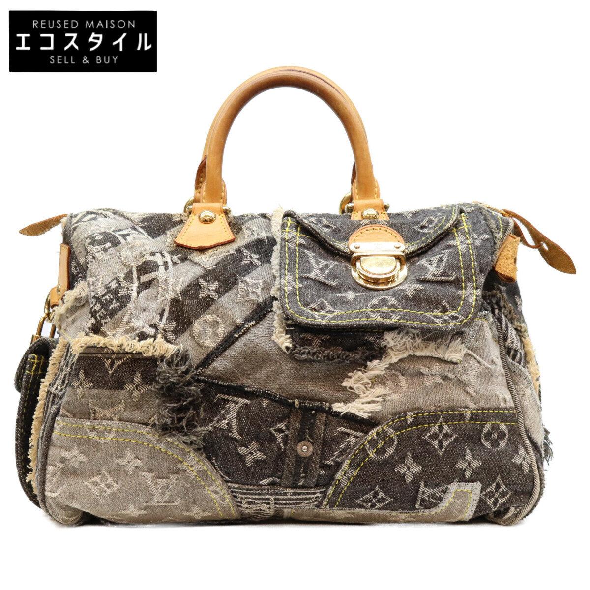 LOUIS VUITTON ルイヴィトン M95381 モノグラムデニム パッチワーク 黒 スピーデ30 ボストンバッグ ブラック/ブラウン/ゴールド金具 レディース 【中古】｜ブランドリユース エコスタイル