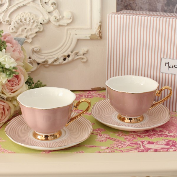 カップ＆ソーサー ピンク 可愛い ティーカップ ２客セット マチルドエム フランス ティーカップ＆ソーサー ギフトボックス入り（951）陶器 輸入食器 磁器 ギフト かわいい マチルドM Mathilde M.
