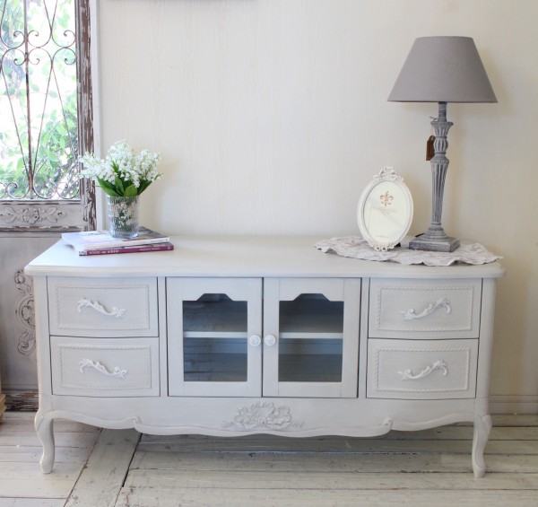 テレビ受像機ゲーム盤 テレビ受像機台 120ｃｍ 猫脚 洋風 ヨーロピアン 白調度品 (リュバン 1363) 木製 ロココ調 姫系 姫調度品 猫脚 アンティーク 愛くるしい シュロの葉 フレンチ シャビー