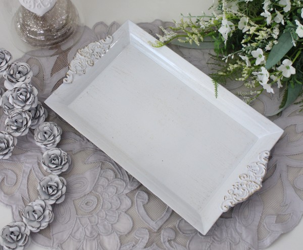 シャビーシック　レリーフ　トレー　アイボリー 楽天市場】シャビーレクトトレー トレイ ホワイト トレー 白 長方形