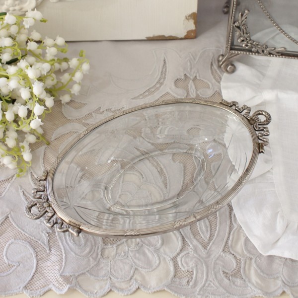 楽天市場】ガラス オーバルトレイ シルバー トレイ クラシックリボン