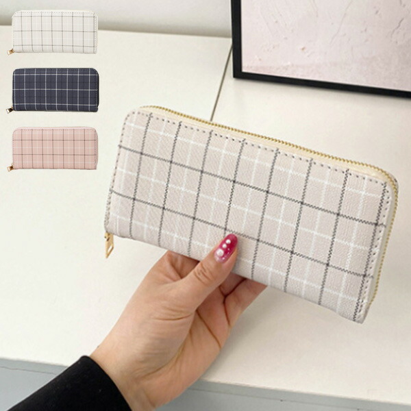 perche Ｌ字ファスナー長財布 ブラック チェック柄 新品未使用 ロングセラー＞ペルケ perche 牛革ドット刺繍L字パームフィット