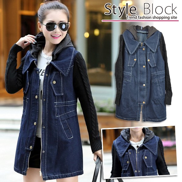 楽天市場 ジャケット コート デニムジャケット Gジャン ニット フーディー ミディアム丈 レディース ブルー Styleblock スタイルブロック