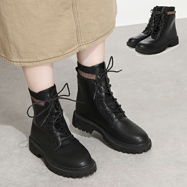 楽天市場】レースアップブーツ ショートブーツ ソックス ニット 太