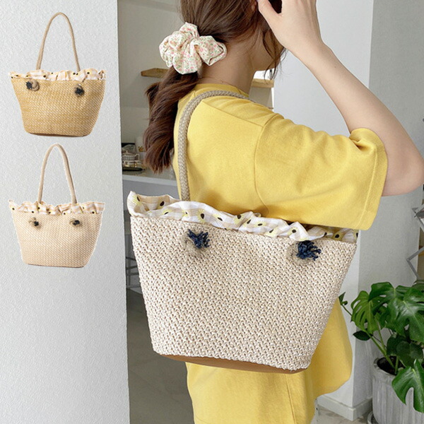 ラドロー かごバック 編み込み チュール シフォン フラワー バルーン