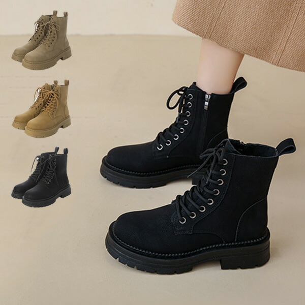 楽天市場】ショートブーツ レースアップブーツ 太ヒール 歩き