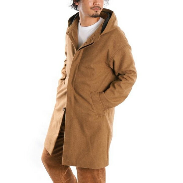 楽天市場 コート フーデッドコート オーバーコート ロング 無地 メルトン ベーシック アウター メンズ ブラック キャメル グレー ネイビー メンズファッション Styleblockmen