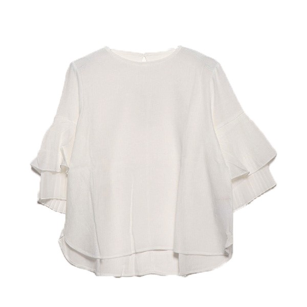 ジャージ ブラウス 5分舞台の袖 フレアスリーブ シフォン プリーツ ヤナギの木 透け感じ 無地 ティーシャツ トップス レディース 白いこと ベージュ サックス ネグロ Foxunivers Com