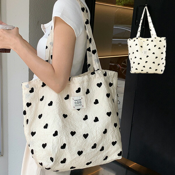 ハンドメイド•トートバッグ•手提げバッグ•グリーン•ドット柄•帆布•ハート ハンドメイド•トートバッグ•手提げバッグ•グリーン•ドット柄