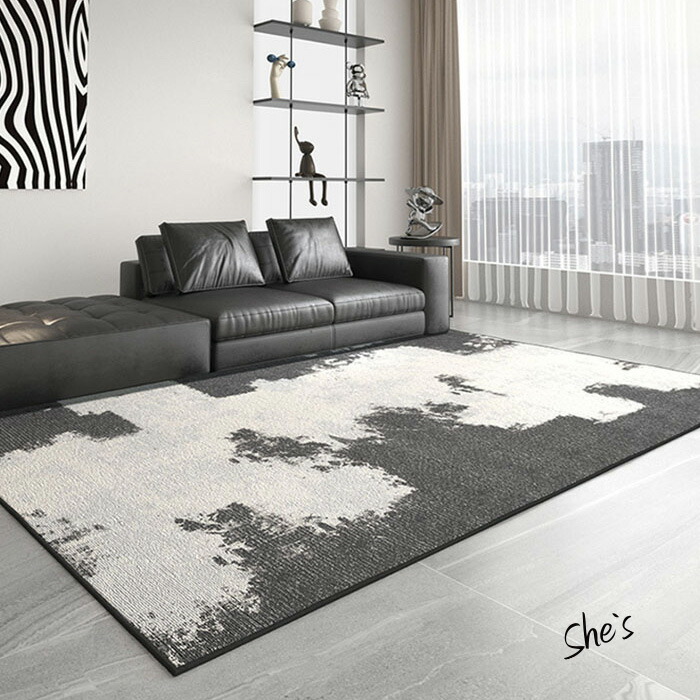 ABSTRACT ART RUG ラグ 手洗い可 通気性 滑りにくい 四角 長方形 カーペット インテリア リビング オールシーズン オシャレ おしゃれ クール モダン 北欧 シンプル ナチュラル インダストリアル モノトーン 送料無料 Shes｜スタイルボックスショップ