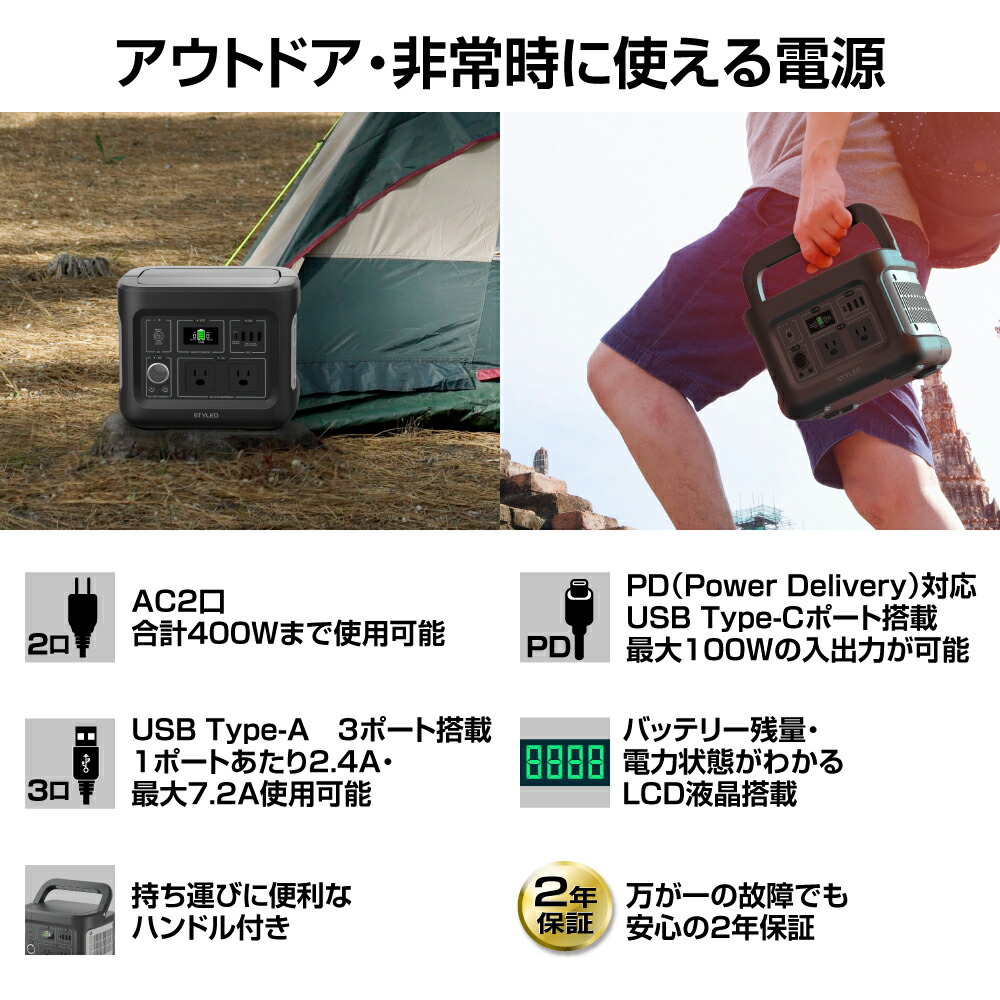 市場 送料無料 100w ソーラーパネル 403wh セット商品 Ledライト Ac2口 Usb3ポート Pd100w ポータブル電源 Styled Type C搭載