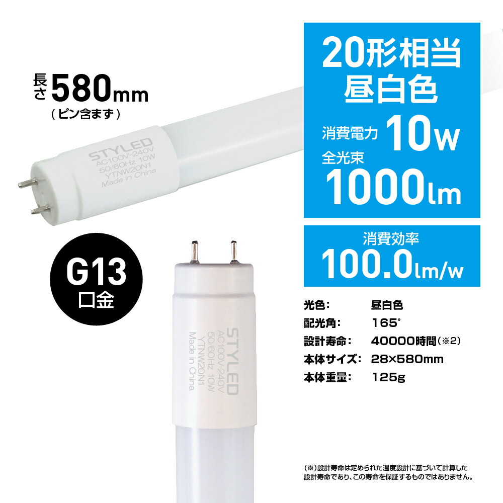 楽天市場 Led蛍光灯 直管形 w形 1000ルーメン G13口金 昼白色 台所 流し 洗面 玄関 看板 照明器具 60cm グロー式 工事不要 Styledmart 楽天市場店