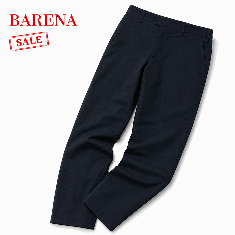 BARENA | バレナ 送料無料 チノパン テーパード ノータック オールシーズン 綿 コットン 伸び伸び ストレッチ 美脚 ロールアップ 紺 ネイビー クロップド 裾細め イタリア製ネイビーコットンストレッチ ノータック メンズ コットンパンツ