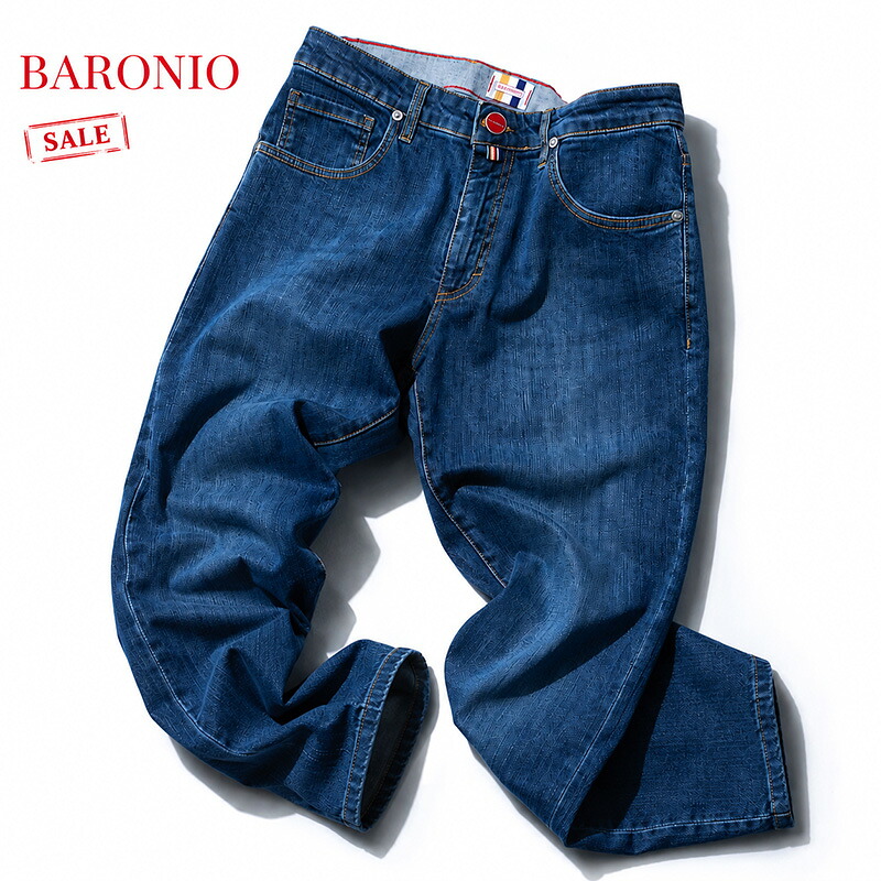 BARONIO | バローニョ 送料無料 デニム ストレッチ 美脚 リゾート オールシーズン 綿 コットン 柔らかい 製品洗 ロールアップ 正規品 軽量 ファイブポケット イタリア製インディゴ ワンウォッシュ5Pストレッチデニム メンズ ジーンズ｜Style Edition