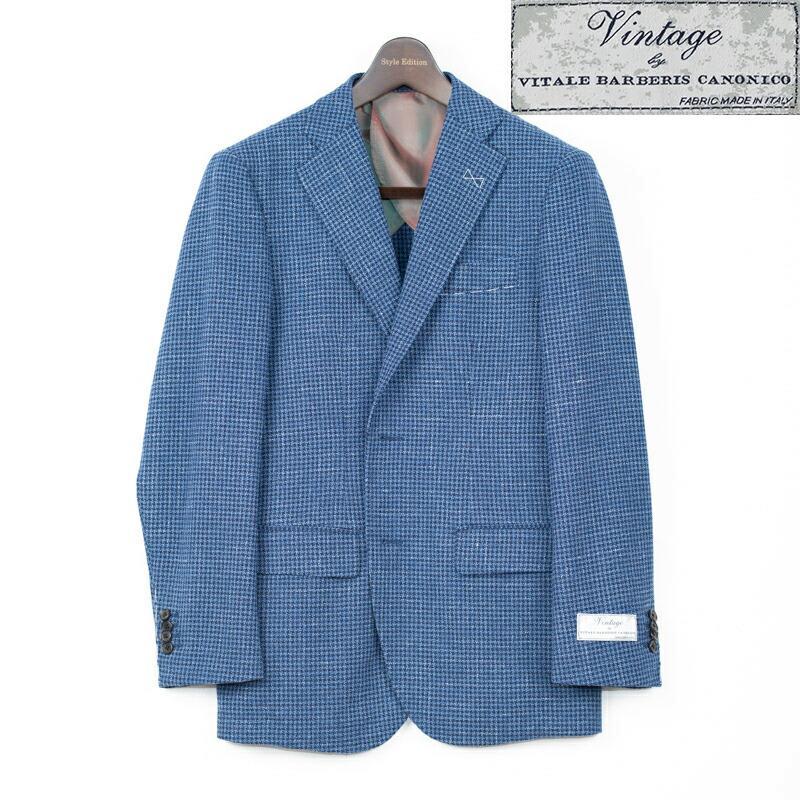 Style Edition | スタイルエディション VITALE BARBERIS CANONICO カノニコ VINTAGE 送料無料 ビジネスジャケット チェック ビジネス スリム チドリ チェック チドリ 青 紺 カジュアル おしゃれ ブレザー 春夏 ウール シルク 麻 ブルー 千鳥チェック メンズ ジャケット 20,350円