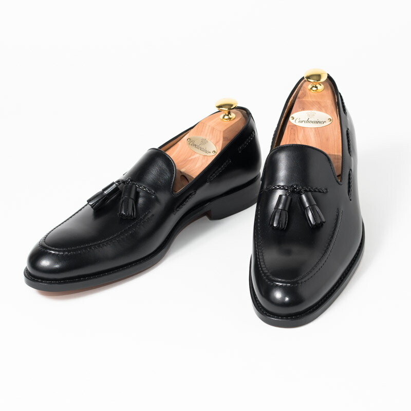 大特価放出 靴 皮靴 本革 大きいサイズ 小さいサイズ 紳士 ビジネス ビジネスシューズ 185 コードウェイナー Cordwainer 通気性 ローファー メンズ タッセル ブラックボックスカーフ レザーソール 黒 スペイン製 グッドイヤーウェルト レザー スリッポン 交換無料
