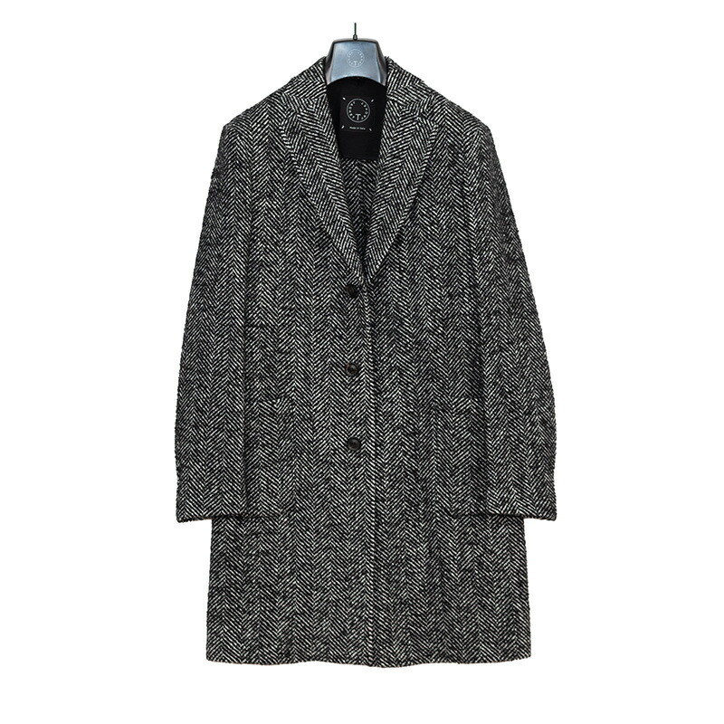 T-Jacket | ティージャケット 正規 秋冬 シーズン チェスター ノッチドラペル 紡毛 コートビジネス 通勤 トラベル 軽量 極暖 ポリエステル 厚手 イタリア製羊毛ウールノッチドラペル ブラックミックスツィード メンズ チェスターコート
