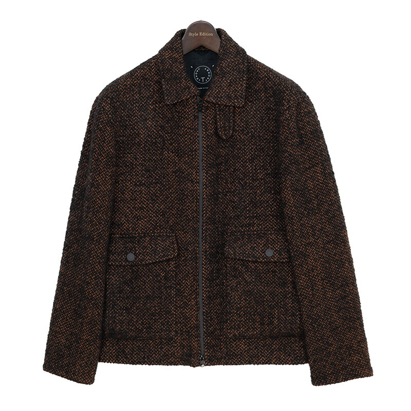 T-Jacket | ティージャケット メンズ 国内正規品 送料無料 ウール ツィード カジュアル 秋冬 ジップ ブラウン 羊毛 中綿 極暖 ゆったり サイズ イタリア製 イタリー製ホームスパンツィード ジップアップブルゾン メンズ ブルゾン