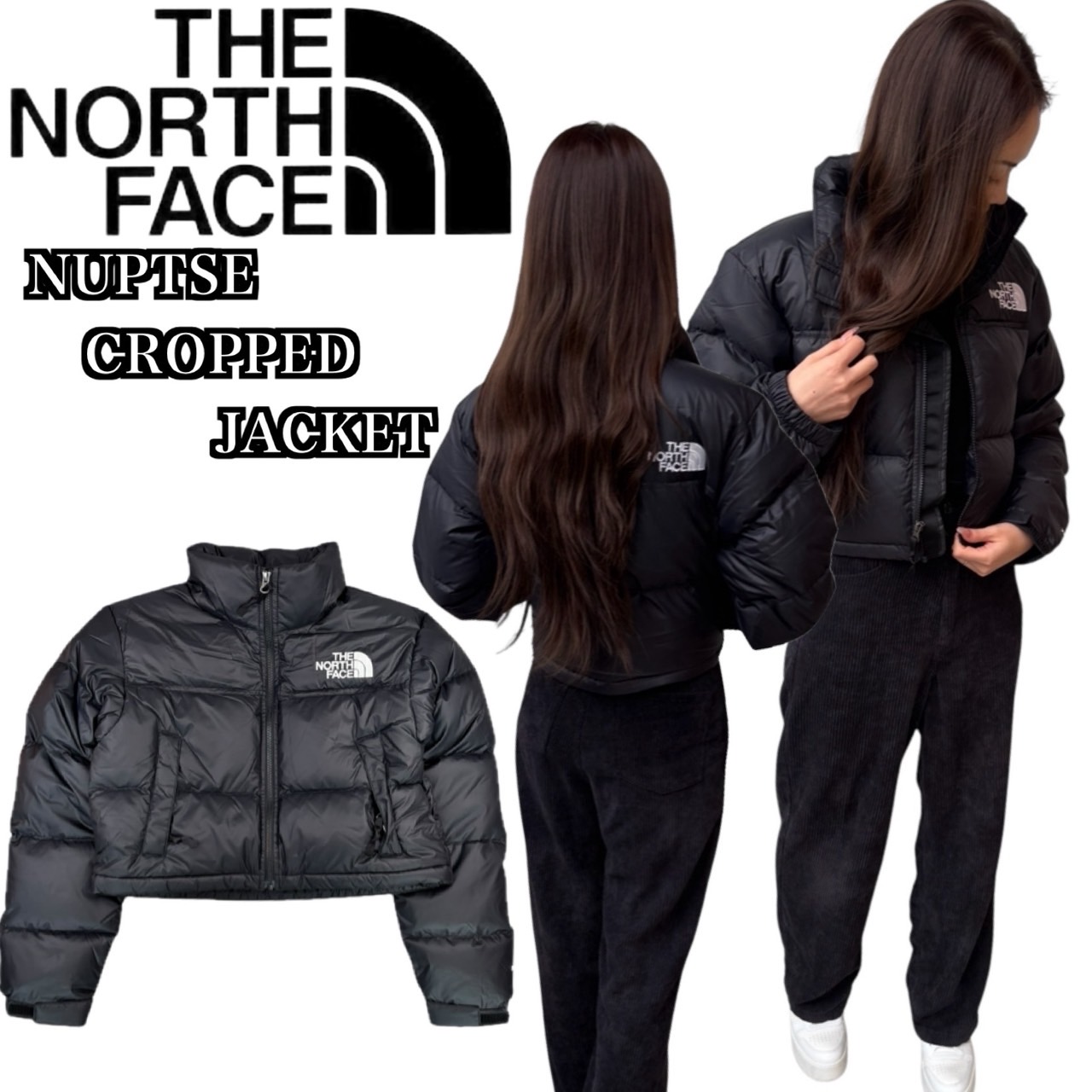 ザ 北の方人間の顔 The North Face 落ち込む 遊撃手丈 クロップド NF0A5GGE ヌプシ 黒いこと 上衣 THE NORTH FACE W NUPTSE SHORT JKT