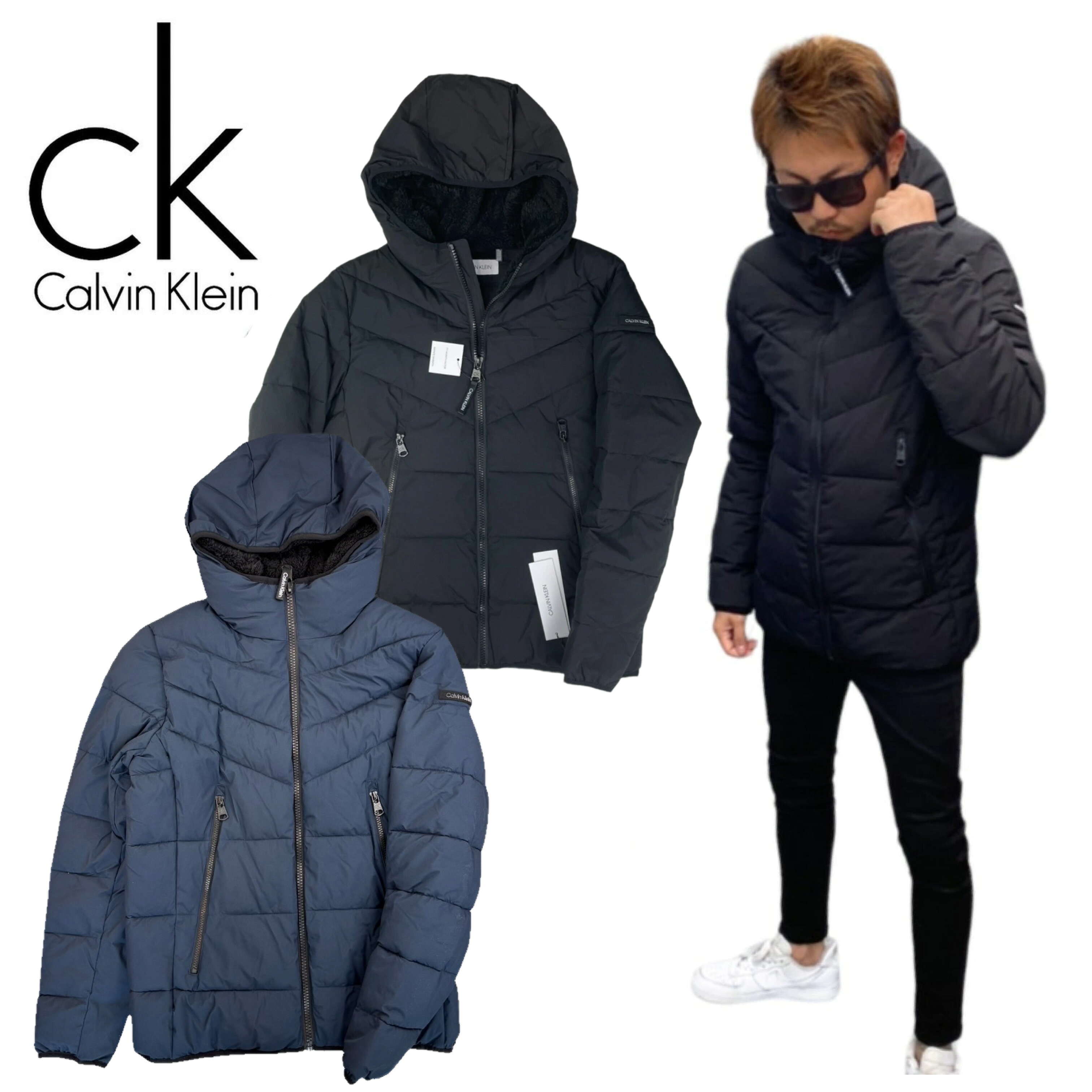 カルバンクライン CALVIN KLEIN 中綿 ジャケット アウター ボアフード CM155201 黒 メンズ ロゴ 冬 モコモコ