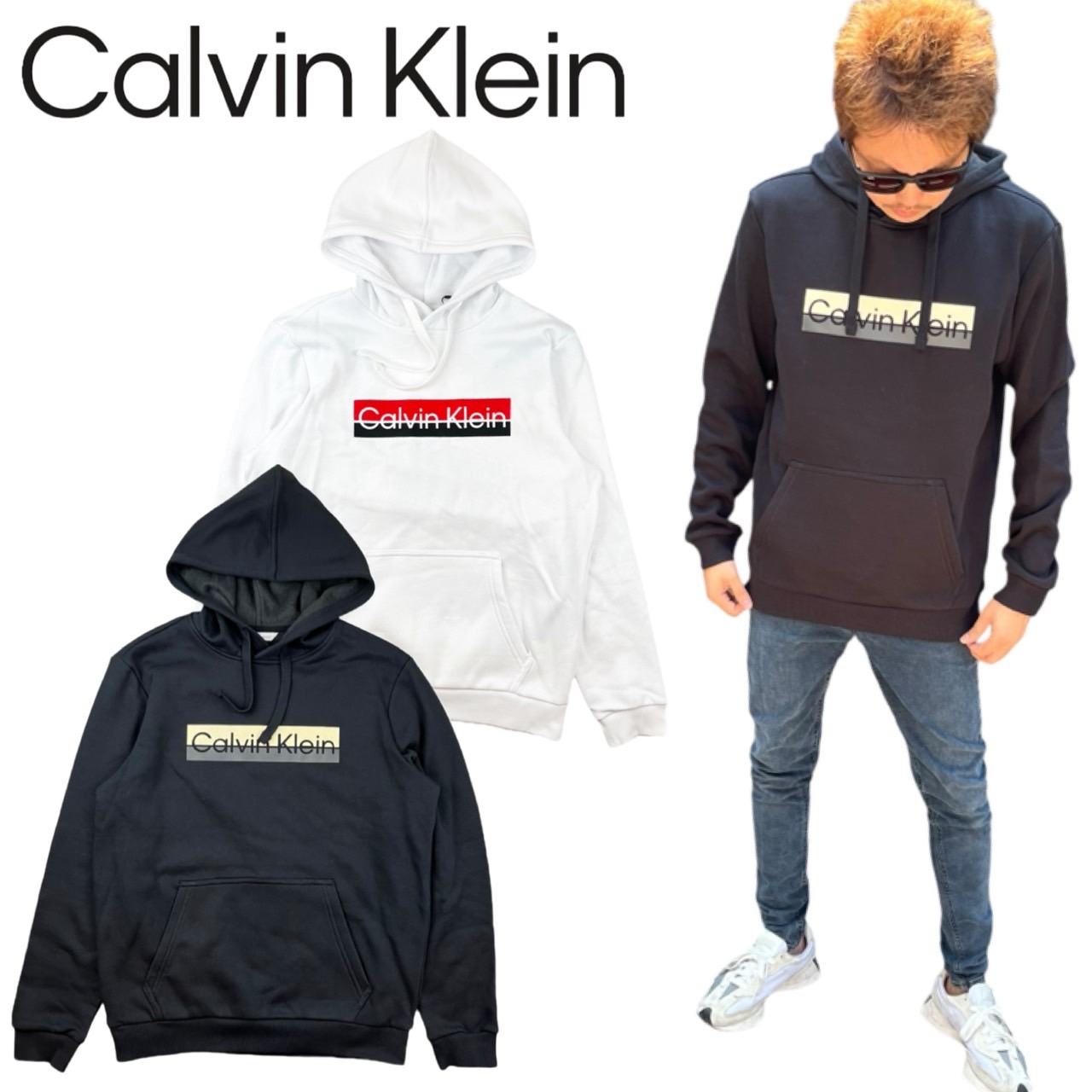 カルバンクライン Calvin Klein トップス パーカー 40QC402 フーディ 刷り上げるロゴタイプ 裏起毛 ユニ一発やる CALVIN KLEIN TWO TONE STANDARD LOG BOXED PO HOODIE