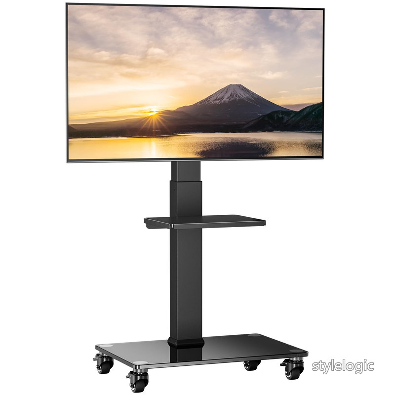 【送料無料】テレビスタンド キャスター付き 壁寄せ tvスタンド ハイタイプ 移動式 tv stand テレビ台 壁掛け 37-75インチ対応 VESA/横200~600mm/縦100～400mm 耐荷重40kg 6段目高さ調節 左右&plusmn;35度首振り 家用/学校/病院/ビジネス展示用 ブラック PGTVMC15｜StyleLogic