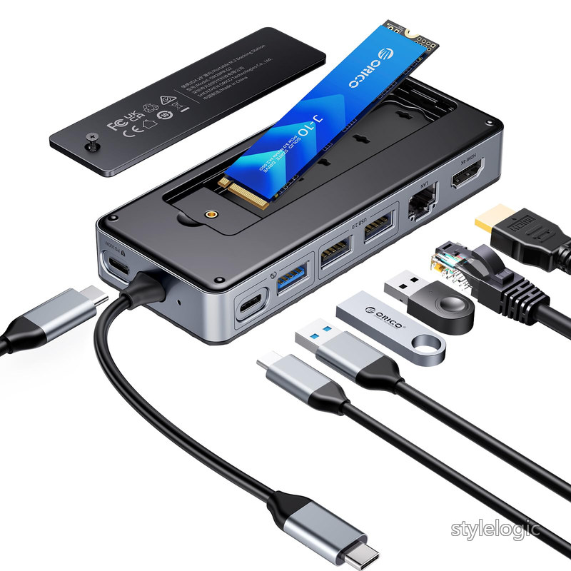 【送料無料】ORICO 8-in-1 USB C ドッキングステーション M.2 SSD 外付けケース一付きUSB-C ハブ M.2 NVMe/SATA 両対応 10Gbps 超高速伝送 4K@60Hz HDMI出力 USB有線LAN搭載 Windows/Mac OS対応 OM28PR｜StyleLogic 8,467円