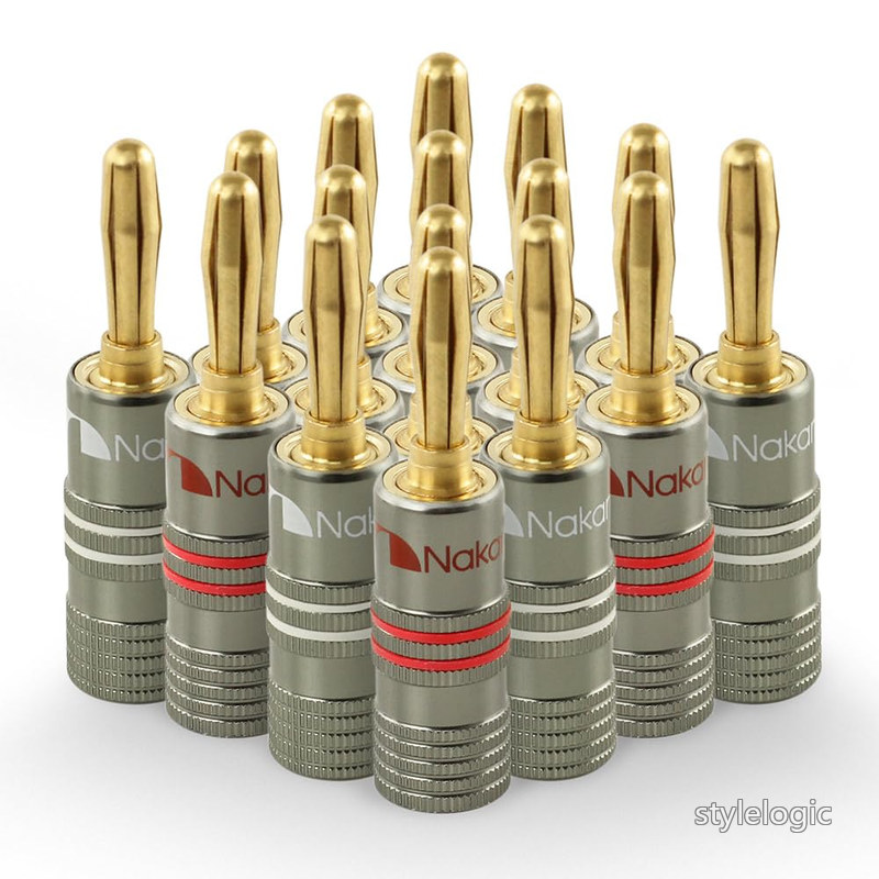 【送料無料】Nakamichi 究極のシリーズ 24K 金メッキベリリウムレッド銅 - バナナプラグスピーカーコネクタ (4mm コンタクト、12-18 AWG、この製品は、Hi-Fi カラムおよびアンプへの柔軟な接続ケーブルに最適です) (16 個 (8 ペア) バナナプラグ)｜StyleLogic 9,976円