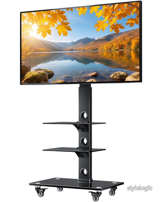 【送料無料】BONTEC テレビスタンド キャスター付き ハイタイプ 壁寄せ TV台 30?70インチ 液晶テレビ対応 耐荷重40kg 高さ6段調整 左右37度回転 VESA600x400mm 3段強化ガラス棚 スチール製 耐震 省スペース設計｜StyleLogic 7,850円
