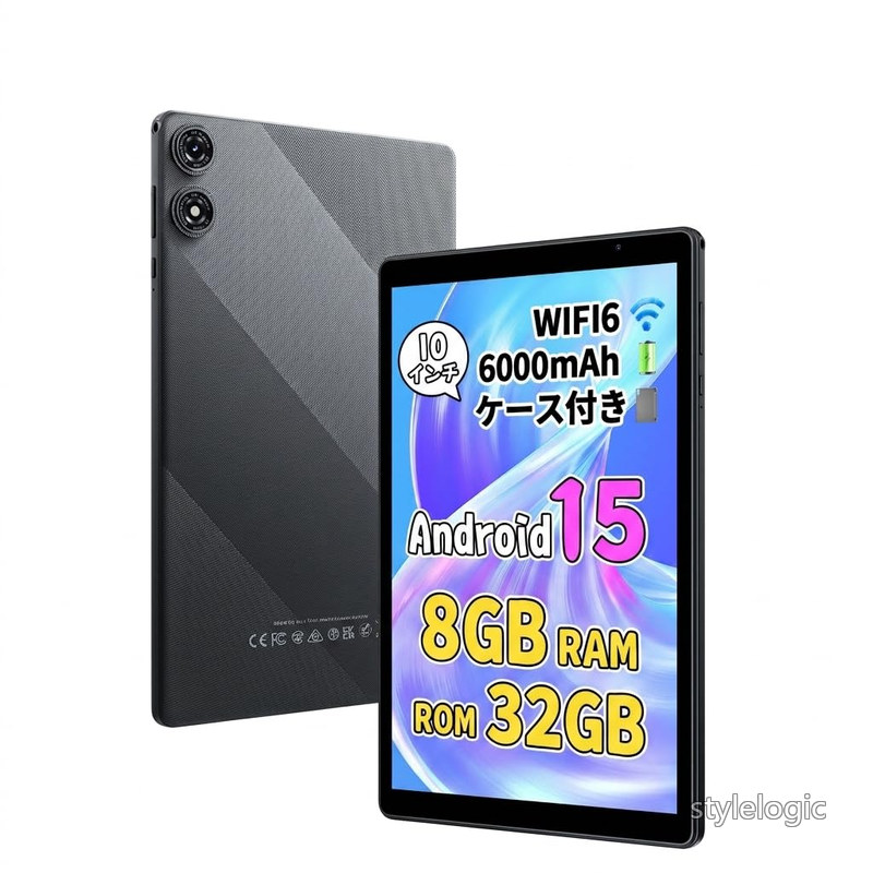 【送料無料】タブレット 10インチ Wi-Fi6モデル Android15 8GB RAM+32GB ROM 1280*800 IPS ディスプレイ 6000mAh 5GHz Wi-Fi6 Bluetooth5.2 専用ケース付き 動画視聴/Web閲覧/レシピ表示 PRITOM プリトム (グレー)|StyleLogic