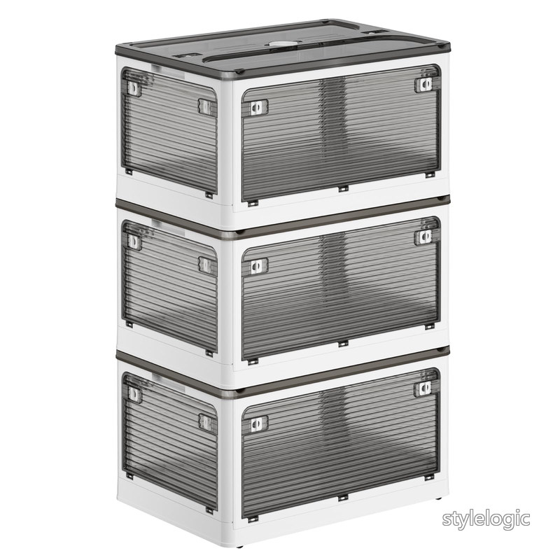 【送料無料】収納ボックス 折りたたみ 収納ケース XLサイズ 幅60×奥行42×高さ33.4cm 蓋付き キャスター付き 積み重ね可能 全方向から取り出せる 大容量 おしゃれ 服収納 家庭用 オフィス 車用 組立簡単 (ホワイト XL 3個セット)|StyleLogic