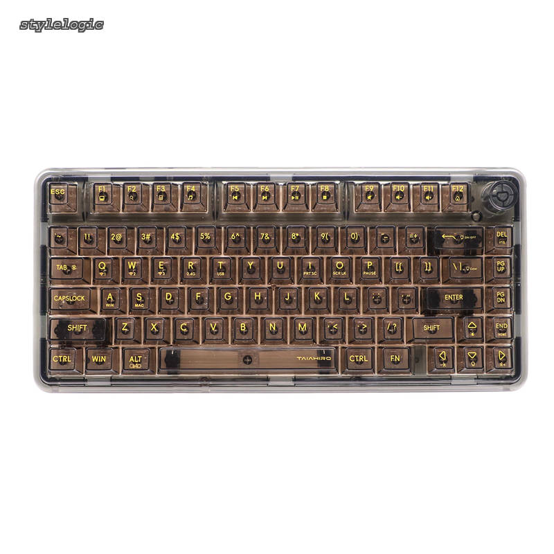 【送料無料】ゲーミングキーボード 透明キーボード ノブ付き RGB ホットスワップ対応 75%配列 メカニカル BT5.0/2.4G/USB-C ワイヤレス 透明キーキャップ 80キー テンキーレス Windows/Mac/Android対応 リニア軸 (ブラック)|StyleLogic