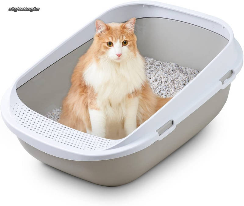 【送料無料】【OFT】 メガトレー グレー 【 猫用 トイレ 本体 】 大きい猫 大きいトイレ ゆったり広々 飛び散り防止カバー付き サイズ(約) 幅48&times;奥65&times;高28.5cm｜StyleLogic