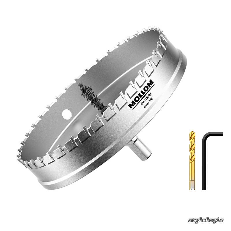 【送料無料】(6-7/8インチ | 175mm) 高耐久超硬ホールソー、パイロットドリルビット2個、ホールカッターはステンレス鋼、軟鋼、鉄、銅、真鍮、プラスチックをカットします｜StyleLogic 10,621円