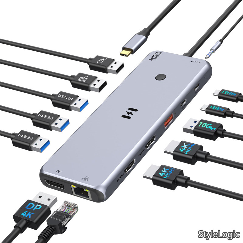 【送料無料】USB C ドッキングステーション 3画面出力【ワンタッチで画面切替可能】【13 in 1】type c ドッキングステーション hdmi 2つ出力 長持ちアルミ製 usbハブ トリ|StyleLogic