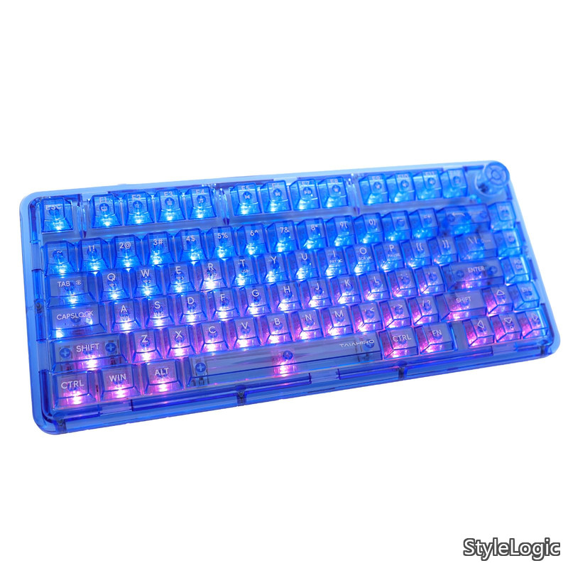 【送料無料】ゲーミングキーボード 透明キーボード ノブ付き RGB ホットスワップ対応 75%配列 メカニカル BT5.0/2.4G/USB-C ワイヤレス 透明キーキャップ 80キー テンキー｜StyleLogic
