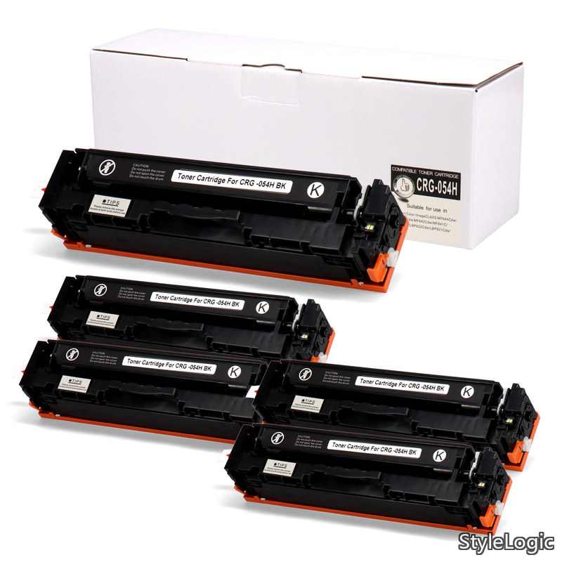 【送料無料】(Canon)用 互換 トナーカートリッジ054 ブラック/黒 5本セット CRG-054HBLK ＜残量表示対応＞ ＜粒子が小さく形状が均一な重合パウダー採用＞対応機種:Satera｜StyleLogic
