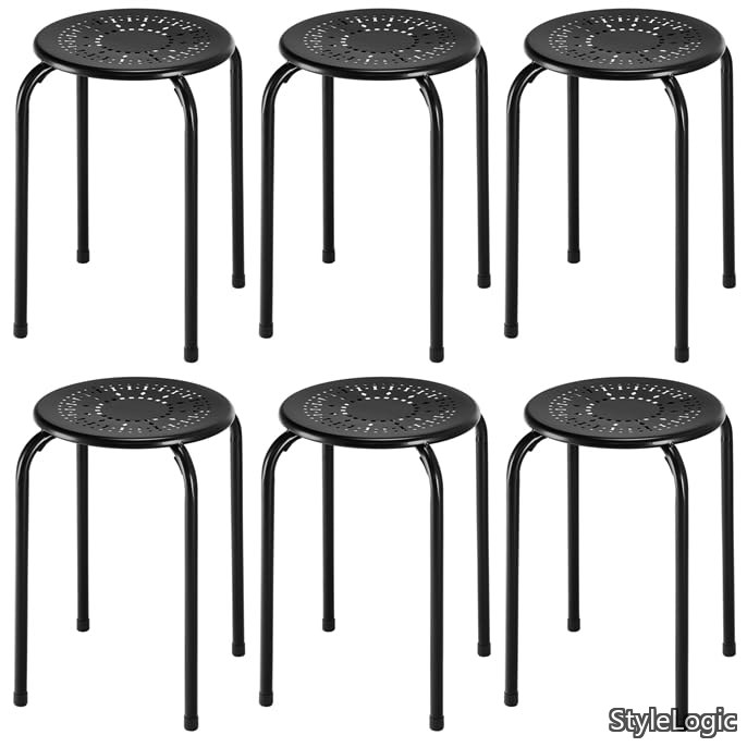 【送料無料】パイプ椅子 丸椅子 6脚セット 金属製 完成品 幅30X奥行30X高さ44cm 積み重ね可能 スタッキングチェア オフィススツール スチールフレーム 頑丈 通気 軽量 家用|StyleLogic