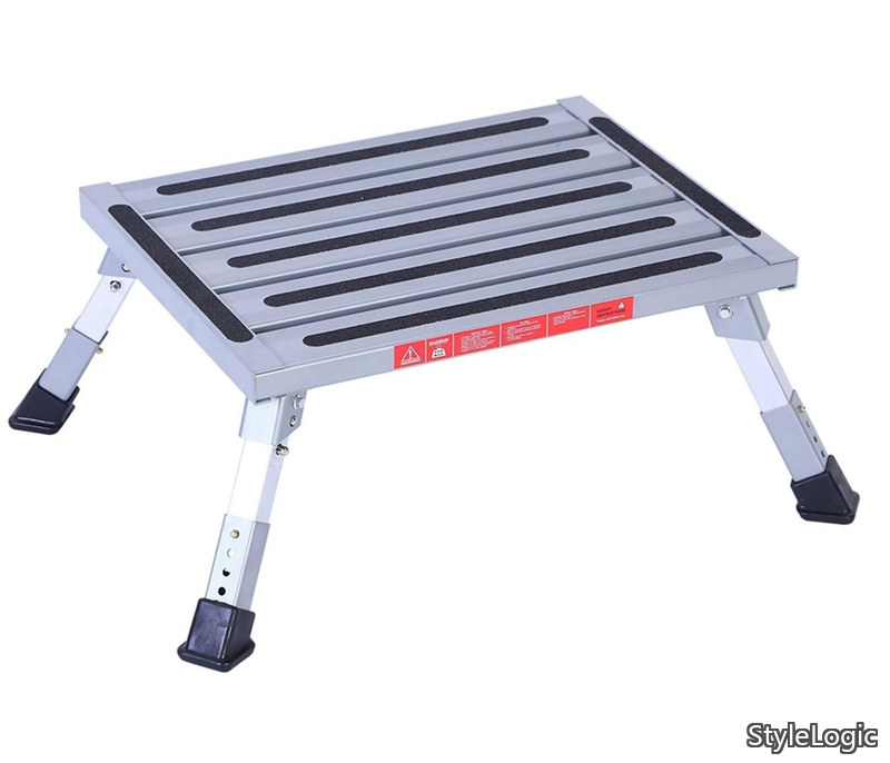 【送料無料】折り畳み アルミ 天板480MMX370MM 高さ調節 持ち運び便利 持ち手付き 軽量 コンパクト スツール 脚立 耐荷重150KG 業務用 耐久 頑丈 滑り止め 安定感 収納便利|StyleLogic
