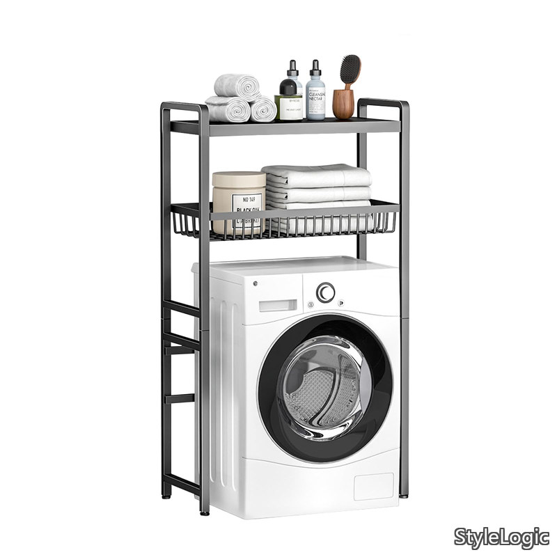 【貨物輸送無料】洗い濯ぎ機仕合わせ 2 段 黒いこと 手かご付き添い人 幅 70× 奥ふかさ 25× 高さ 139糎 手ごわい納める棚 洗面所/脱ぐ所/御厨子所兼用