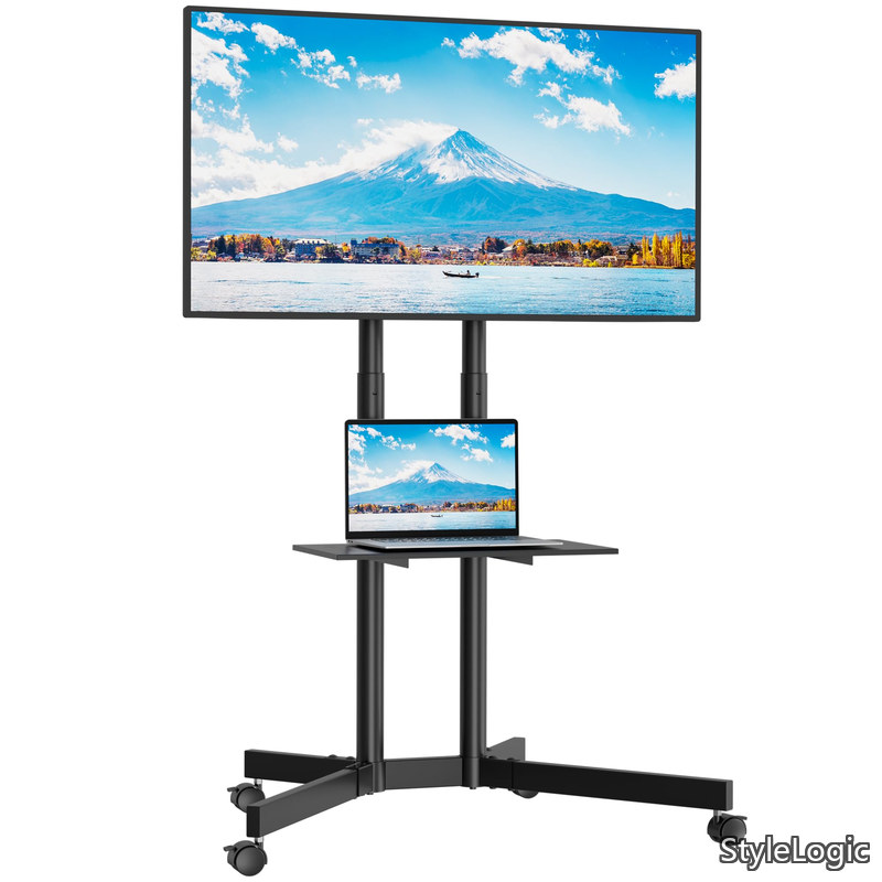 【貨物輸送無料】移し替える式 壁寄せテレビ受像機照明ランプ 32-75in液晶テレビ受像機に相応う スイ呼びりん 御機嫌手合い キャスター付き添い人 高さ合わせる能力のある VESA600*400粍まで 耐荷重55KG 棚板付き添い人 ブラッ